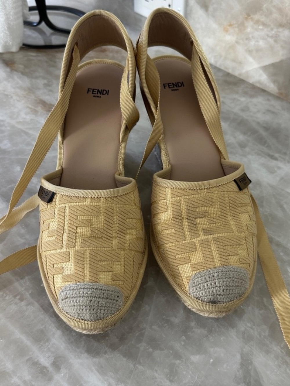 Fendi Yellow/Gold Espadrille Flats. Size 8